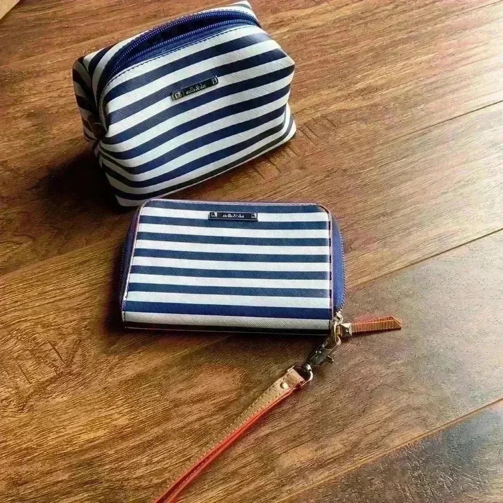 Two matching blue and white striped Stella and dot